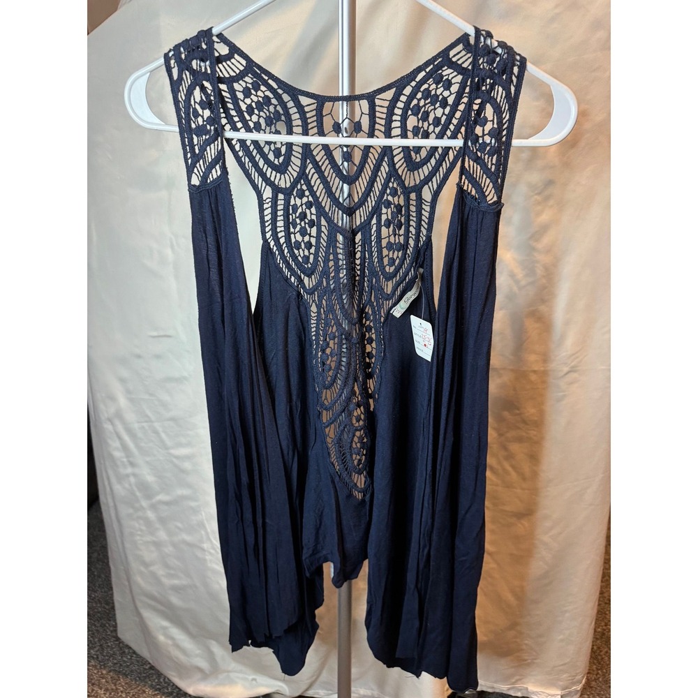 221 Gorgeous‎ Navy Blue Crochet Lace Racerback Hi-Lo Sleeveless Top Small Boho